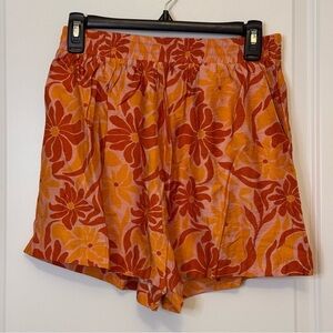 Sage the label, High Waist Orange and Red Shorts with Tropical Print